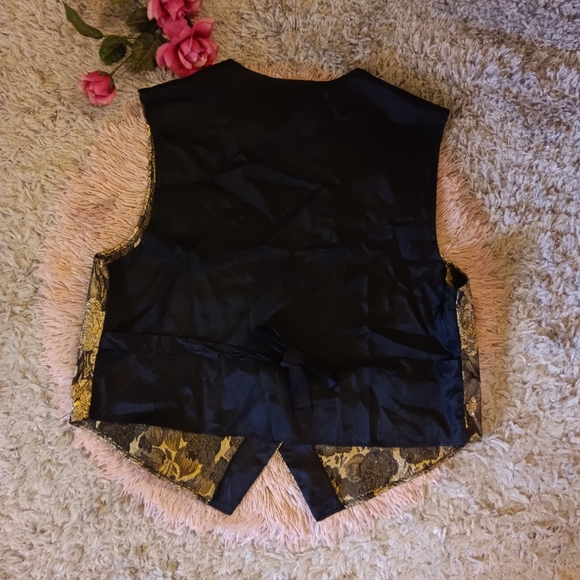 Vintage 90s Plus Size Erica Simone Gold And Black Floral Brocade Vest 2X - Picture 3 of 5